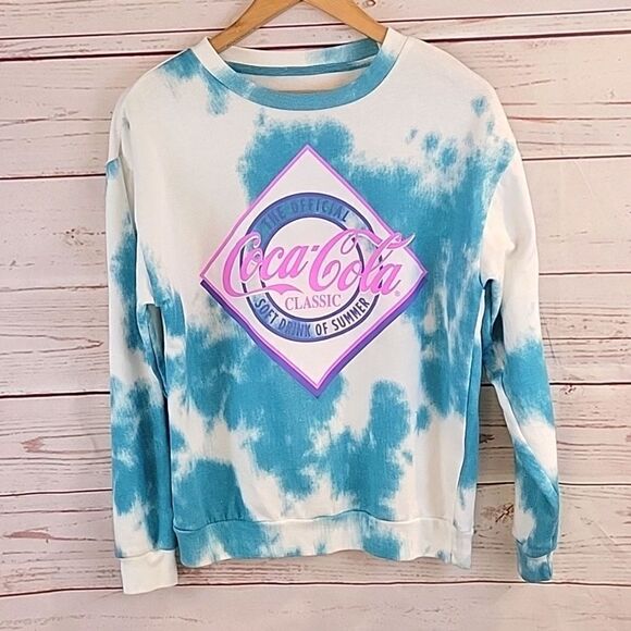COCA-COLA WHITE AND BLUE TIE-DYE SOFT DRINK OF THE SUMMER SWEATER - Picture 4 of 8